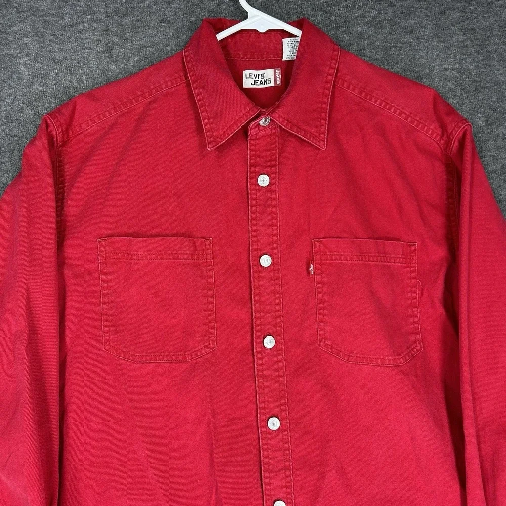 Vintage Levis Shirt Mens‎ M Red Denim Long Sleeve Metal Buttons Western